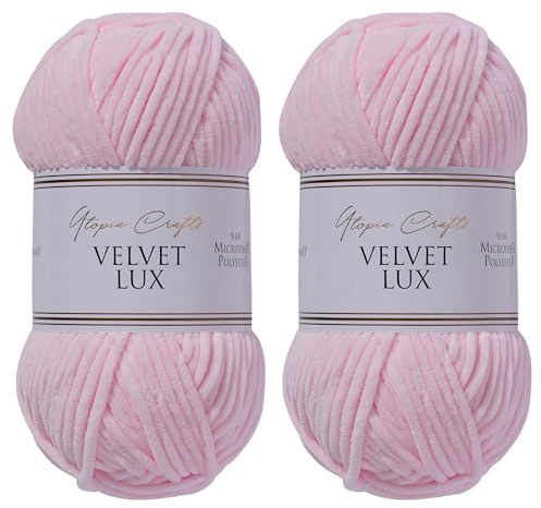 Utopia Crafts Velvet Lux Filato Chenille Vellutato – 2x100g, 220m, Super Morbido Chunky per Maglia e Uncinetto, 100% Poliestere OEKO-TEX, Coperte, Peluche & Deco (Rosa Cigno)