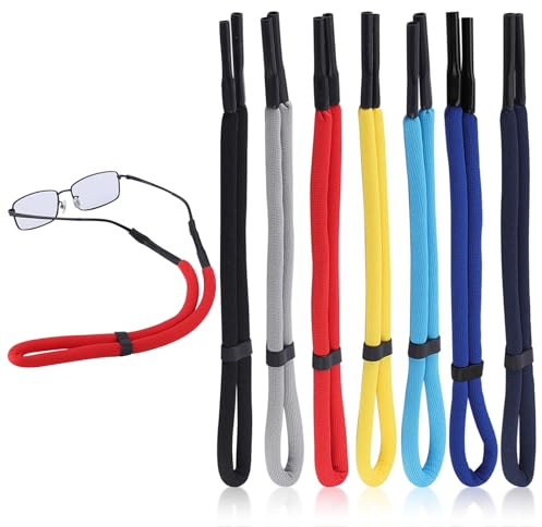 FESDMOH 7 Pièces Sangle de Lunettes Flottant, Cordon Lunettes Sport, Cordon Lunette de Soleil Anti-perte, Réglable, pour Sports Nautiques Canotage Kayak Surf Hommes Femme