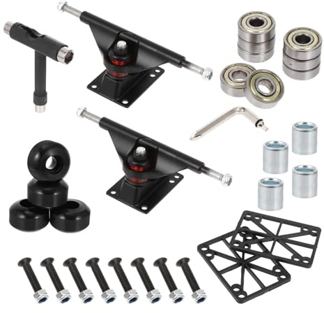 Alipis Set Completo Accessori Skateboard Doppia Coda Ponti in Alluminio Nero, Ruote Pu e Cuscinetti Resistenti, Kit Chiave Smontabile per Riparazioni e Uso Outdoor Sportivo
