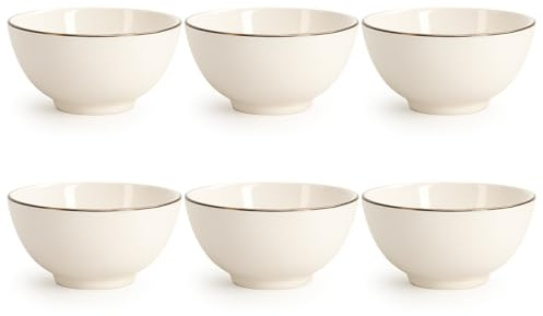 com-four® 6x cuencos de porcelana de 200 ml cada uno, cuenco elegantes con borde dorado, mini bowls blancos para snacks salsas entrantes postres