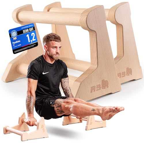 AS Calisthenics Griffe 3IN1 - Höhenverstellbare Parallettes für Push-ups, Dips & Handstand | Rutschfeste & ergonomische Liegestütz-Bars aus Premium Holz | Ideal für Home Gym & Outdoor Training