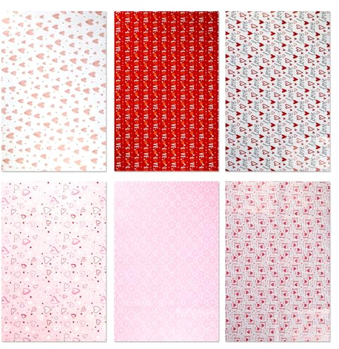Papier Cadeau Cœurs Rouges 6 Feuilles, 51 x 74 cm Papier d’Emballage Motif Cœur pour Saint-Valentin Anniversaire Fête des Mères Mariage, Déco Papier pour Loisirs Créatifs