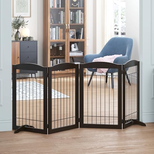 Spirich Free Standing Foldable Metal Pet Gate for Dog, 80 Extra Wide 30 H