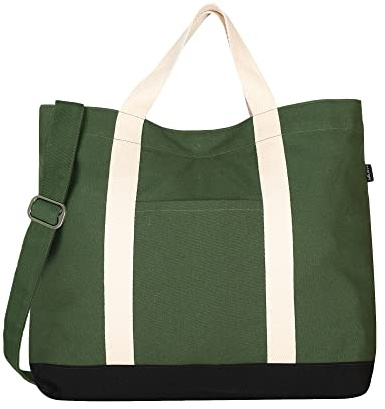 Eco Right Grande borsa di tela per gli uomini, borse a tracolla per le donne per il lavoro, lo shopping e la spiaggia, Verde, Taglia unica