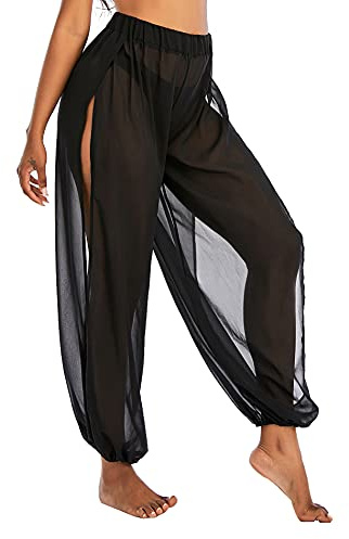 Mesh Black Swimsuit Cover Up Pants for Women Sheer Beach Pants Small