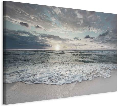 artgeist Acoustic Canvas Wall Art Print Landscape 35x24 in - 1pcs Picture with Acoustic Foam Sound Print Artwork Room Acoustics Soundproofing - Sea Sunrise Sky Clouds c-C-10019-b-a