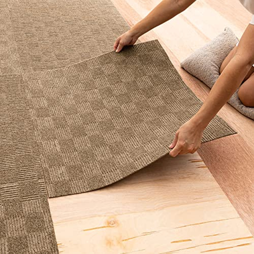 Mohawk Home 24 x 24 Indoor/Outdoor 0.25 Pile Height, Peel and Stick Carpet Tile, Brown Polyester, (15 Tiles) (60 sqft/Box)