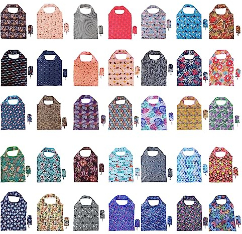 Merkaunis 35 Pack Reusable Floral Grocery Bags Foldable Grocery Bags Machine Washable Bags Grocery Bag Reusable Shopping Bag Waterproof Reusable Groceries Bag Packable Shopping Bag for Shopping