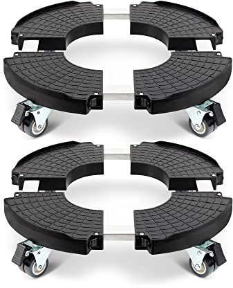 W B D WEIBIDA Pflanzenroller Rund Tragkraft 200 KG Ø 40-54cm, Pflanzenroller Außenbereich mit 360 ° Drehbare Rädern Schwerlast und Innen, Rollbrett Pflanzen für den Hausgarten Blumentopf,Schwarz,2Pack