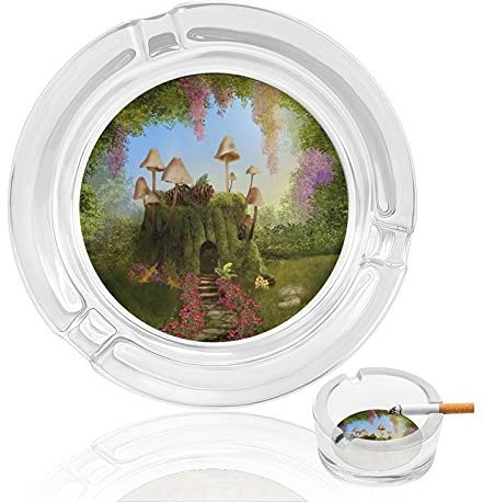 Cenicero de cristal con diseño de casa de fantasía en tronco de árbol con setas, cenicero de cigarros, cenicero para fumar, cenicero para oficina en casa
