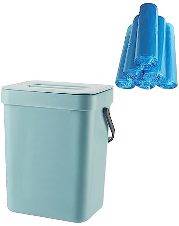 Biomülleimer Küche 3L mit Deckel: Komposteimer Küche Nachhaltig & Geruchsdicht zum Hängen oder Stellen, Biomülleimer mit 5 Rollen Müllbeutel für Schranktür oder an der Wand