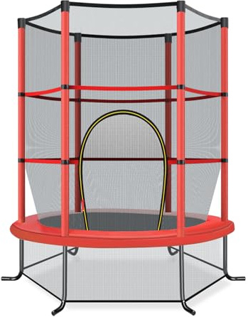 LIFEZEAL Trampolino Elastico per Bambini, per Interno, Esterno, Giardino, con Rete di Sicurezza, Tappeto Protettivo, Telaio in Acciaio, Salta, Jump, Regalo, Max 135kg (rosso, Ø165x191cm)