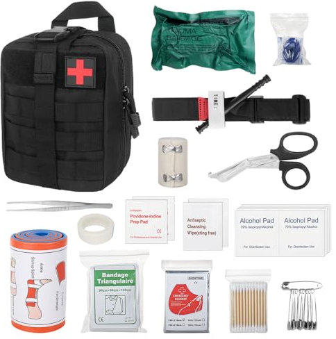 FENGQ Erste Hilfe Set, 46 Stück Survival Set First Aid Kit, Medizinische Taktische Tasche, IFAK Erste Hilfe Trauma Set, Reiseapotheke Tasche für Wandern, Outdoor, Camping, Fahrrad, Auto