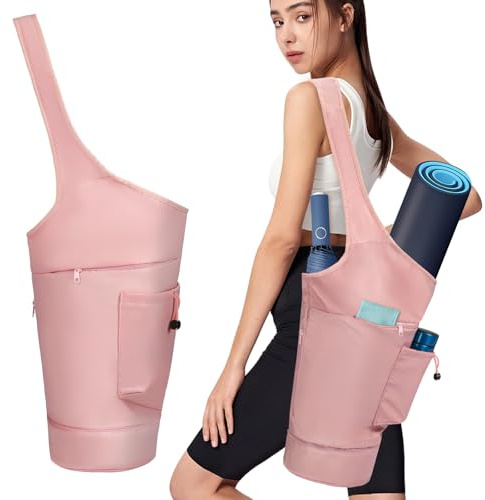 Aucuu Sac Tapis Yoga Femme Grand, Séparation Humide et Sèche, Ochette à Cordon pour Bouteille d'eau et Poches Latérales Zippées pour Tapis de Gym et Pilates