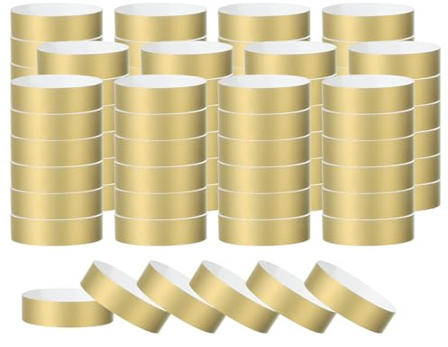 PATIKIL Braccialetti Carta per Eventi, 500Pz Braccialetti Polso Feste Neon, Braccialetti Identificativi per Concerti Impermeabili Colorati, Fasce Mano per Ingresso Bar, Oro