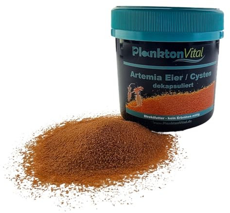 PlanktonVital Brine Shrimp Eggs Artemia Eier ohne Schale entkapselt Salinenkrebse Cysten Aufzuchtsfutter kein Erbrüten direktes verfüttern für Fischlafen Jungbrut Garnelen (100 ml - 60g)