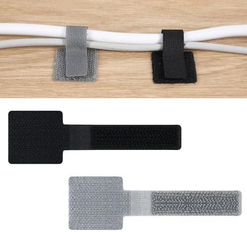 Lot de 50 attaches de câble auto-adhésives réglables avec crochet et boucle - Organisateurs de câbles sous le bureau - Organisateurs de fils polyvalents pour bureau, maison, appareils de cuisine, gris