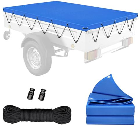Telone per rimorchio con corda per telone, in tessuto PVC, rinforzato, per rimorchi auto, 500 kg (207 x 114 x 6 cm)