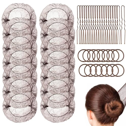 115Pcs Hair Bun Net Set, Ballet Hair Net, Incluede 50 Invisible Ballet Hairs Nets with 15p Elastic HairTie and 50 Hairs Pin, Mesh Hairnets H-air Styling Accessories for Ba-llet Dancer Women Child