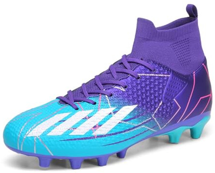 Football Boots Boys Astro Turf Men Indoor Futsal Shoes Unisex Youth Rugby Shoes Adult AG FG TF Wide Training Sneaker Breathable (Purple AG,9)