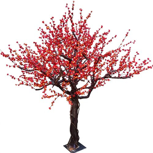 Realistiska konstgjorda körsbärsblommor/plommonträd - stor falsk blomma, röd plommon/vinterdekoration för bröllopsbakgrund, hotelllobby och landskapsarkitektur trädgård (1,2 x 1)