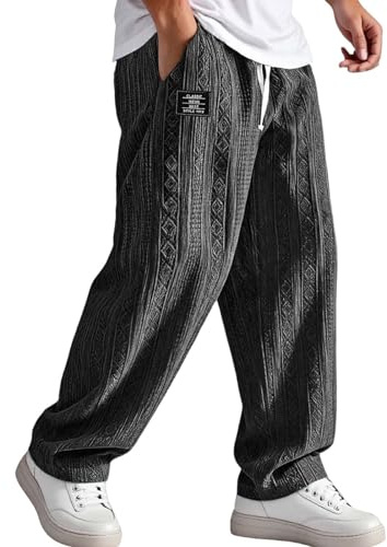 Pantalon Japonais Homme en Velours Côtelé, Sweatpants Baggy Taille Élastique avec Cordon et Poches, Pantalon de Sport Confortable pour l'hiver, Streetwear Homme Grande Taille