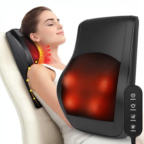 Gaethra nackmassageapparat med värme och vibrationer, ryggmassageapparat med 3 värmenivåer och 3 intensiteter, Shiatsu massageapparat för kontor, hem och bil, för riktad smärtlindring 38 x 34 cm