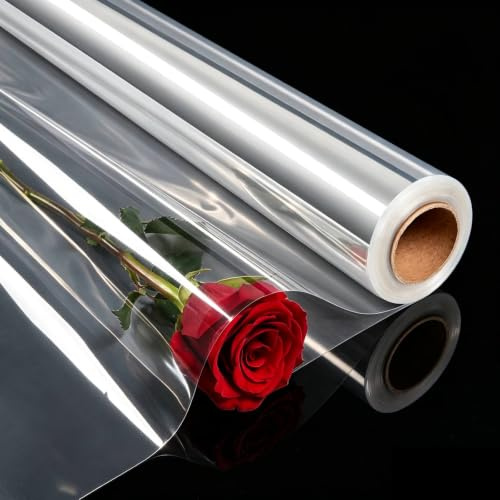 OMBRISA Cellophane Wrap Roll 88cm x 30m, Clear Cellophane Wrap for Hampers 3 Mil, Transparent Gift Wrappings, Gift Basket Wrapping Plastic, for Graduation Easter Baskets Treats Cookies Flower Bouquets