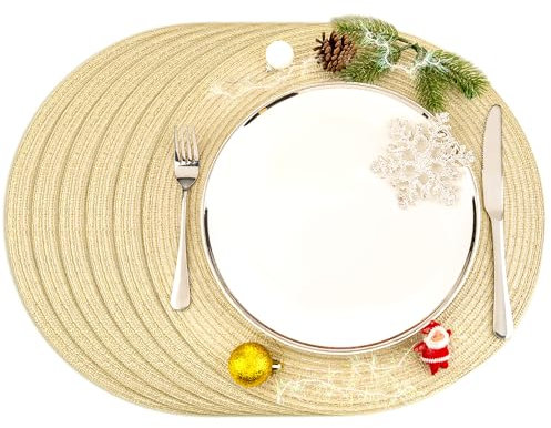 Set di 6 tovagliette Helena (oro), lavabili, per sala da pranzo, rotonde, cucina, matrimoni, feste, matrimoni dorati