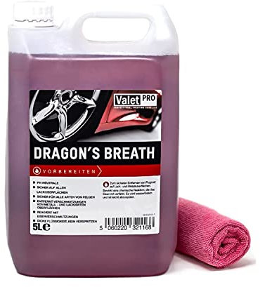 detailmate ValetPro Dragons Breath 5 l behållare fälgrengörare flygrost lack metallrengöring inklusive mikrofiberduk 40 x 40 cm