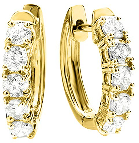 Houston Diamond District 1 to 5 Carat Huggies Hoop Natural Diamond Earrings Value Collection 14K Yellow Gold Round Shape 1 Carat Natural