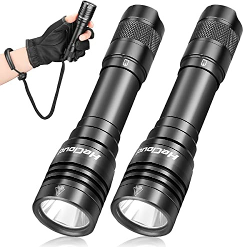 HECLOUD 2 Pack Scuba Diving Flashlight with Rechargeable Power Dive Light Torch 3000 Lumens Underwater 328ft IPX8 Waterproof 4 Modes Safety Light with USB Charger for Submarine Deep Sea Snorkeling