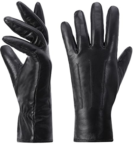 Harssidanzar Women Winter Warm Touchscreen Leather Gloves Vintage GL017UK
