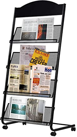 Whemyreat Prospekthalter mit Rollen,4 GroßE Taschen Iron Zeitschriftenständer Magazine Rack Stand,A4 BroschüRen FaltblattstäNder Mit RäDern Für Empfangsbereiche,Wartezimmer,Schulen Oder Bibliotheken