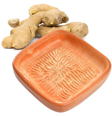 ANCKERAMIC® Ceramico - Rallador de cerámica hecho a mano como rallador de nuez moscada, rallador de ajo, rallador de jengibre, plato de cerámica diseñado en Finlandia (naranja claro)