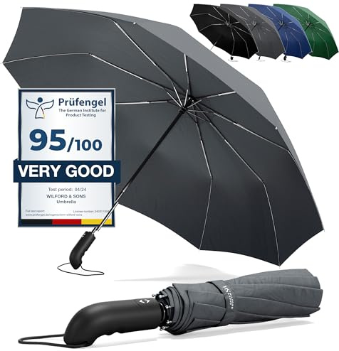 Regenschirm Taschenschirm Sturmfest + Auf-Zu Automatik & Schirm-Tasche, Schwarz | Herren Damen Reiseschirm - Kompakt Stabil, Teflon Wind- & Regen- Dicht | Taschenregenschirm Golfschirm Umbrella