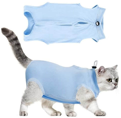 MEMOFYND 1-teiliger Blauer Katzenpflegeanzug, Blauer Katzenoverall, Katzen-Erholungsanzug, Anti-Leck-Pyjama, geeignet für Operationen und Medikamente, ideal für Kätzchen.