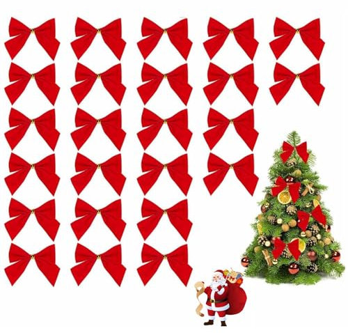 TUKNN Weihnachtsschleifen, Weihnachtsbögen, Weihnachtsbaum Deko, Weihnachten Baumschleifen, Schwalbenschwanz Bowknot, Rot Weihnachtsbaumschleifen, Weihnachtsbaum kleine Schleife, 24 Stück