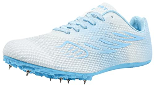 ZHENSI Zapatillas De Atletismo con Clavos Hombre Zapatillas De Carreras De Velocidad Zapatillas para Mujer Y Niño Zapatillas De Salto Ligeras Y Transpirables,Azul,38 EU