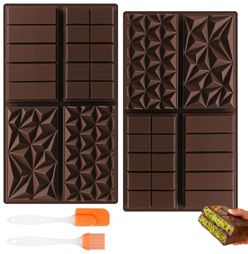 Mooshy Dubaï Lot de 2 moules à chocolat en silicone profond Dubaï pour chocolat, praline, sucreries, avec spatule à crème en silicone et pinceau à huile