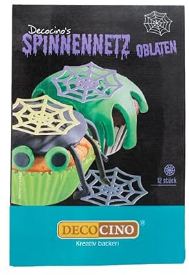 DECOCINO Halloween Oblaten Spinnennetze mit 3D-Effekt (12 Stk.) - Torten-Deko Kuchen-Deko Muffin-Deko Cupcake-Deko - Halloween-Deko aus Esspapier