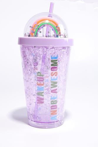 SHAKE CUP SUMMER - Tazza riutilizzabile con coperchio e cannuccia - Doppia parete - Chiusura a vite ermetica - Per acqua minerale, cocktail, frutta e succhi. Bicchiere. Un regalo per tutti i bambini.