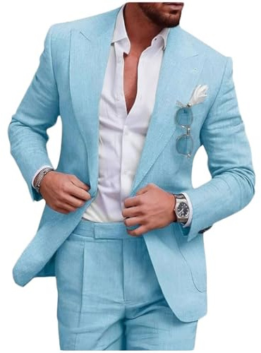 Botong 2 pezzi vestito da uomo in lino per estate spiaggia matrimonio slim fit Groosmen Prom Smoking Business Suit