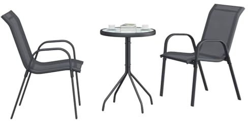 vidaXL Set Bistro da Giardino 3 PCS Grigio Acciaio, Set Mobili da Giardino e Terrazza, Tondo, Moderno, Stile Dinamico con Sedie in Acciaio