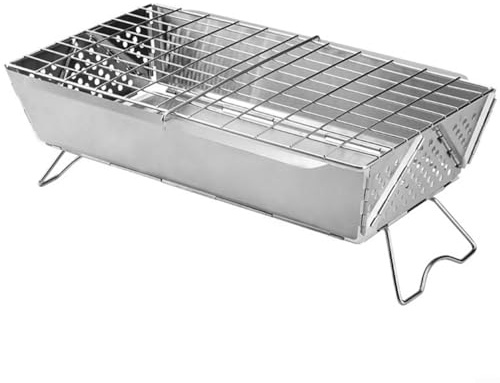 Griglia pieghevole portatile per falò, in acciaio inox, per barbecue, barbecue, barbecue a carbone, griglia da cucina all'aperto, per campeggio, spiaggia, feste, cortile, 38 x 18,5 x 14 cm