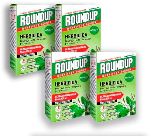 PACK x4 ROUNDUP Herbicida para todo tipo de malas hierbas cubre hasta 108 m2 | 4 Envases de 250ml | Formula Concentrada | Efectos en 1 hora | Elimina hasta 70 especies de hierbas/musgo | Nexum Market