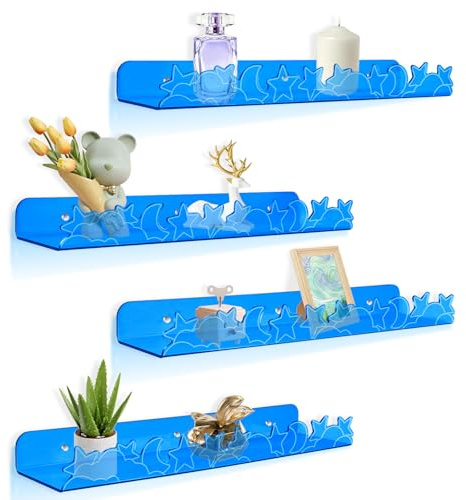 Mensola da Muro , Set da 4 Pezzi, Dimensioni 40x9 cm, Adatta per Libri, Giocattoli, Foto e Cosmetici, Mensola in Acrilico Impermeabile Senza Fori, Ideale per Bagno, Camera da Letto e Soggiorno