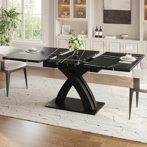 Tavolo da pranzo allungabile, 120 x 80 x 76 cm, adatto per sala da pranzo, cucine o terrazze, tavolo da pranzo in legno, può essere spogliato fino a 160 cm, può ospitare fino a 6 persone, laccato nero