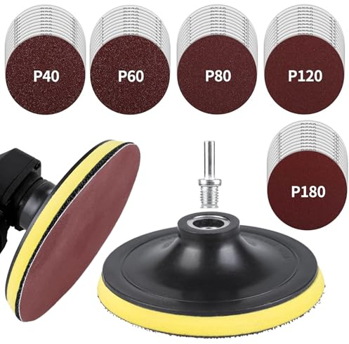 Set di dischi abrasivi da 125 mm, con , 50 pezzi di carta vetrata con tampone abrasivo M14 e fusto per smerigliatrice angolare, tamponi abrasivi con grana 40/60/80/120/180 per legno, metallo e