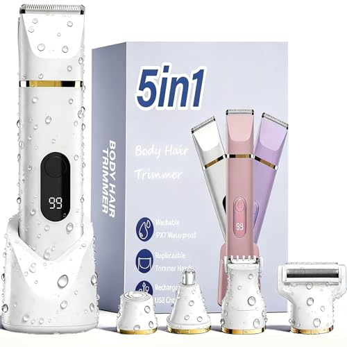 XkuiHF 5 in 1 Rasoiere elettrica per donna, tagliauova per donna, rasoi per donna, taglia capelli intimo impermeabile per corpo e viso, rasoi elettrici, tronchesine (Bianco)